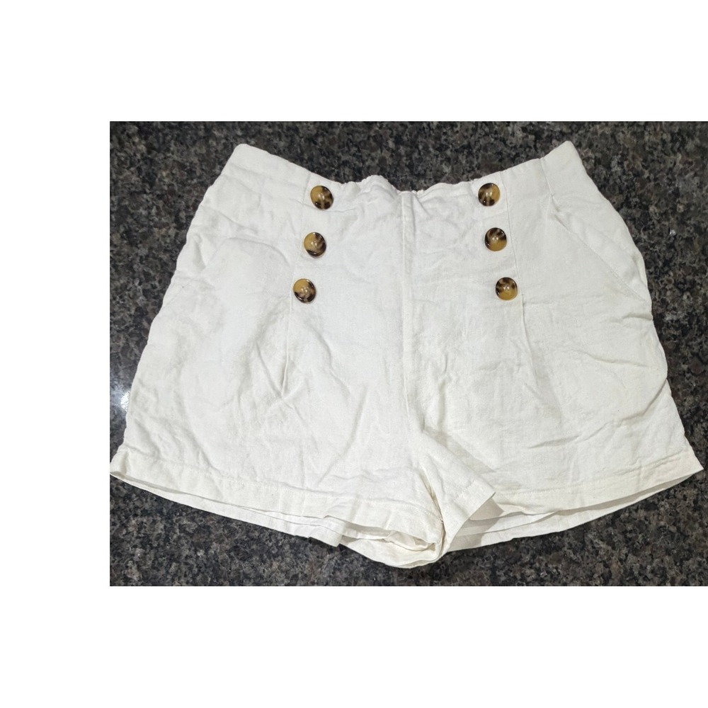 Forever 21 Contemporary Cream Linen Blend‎ High Waist Button Front Shorts Medium